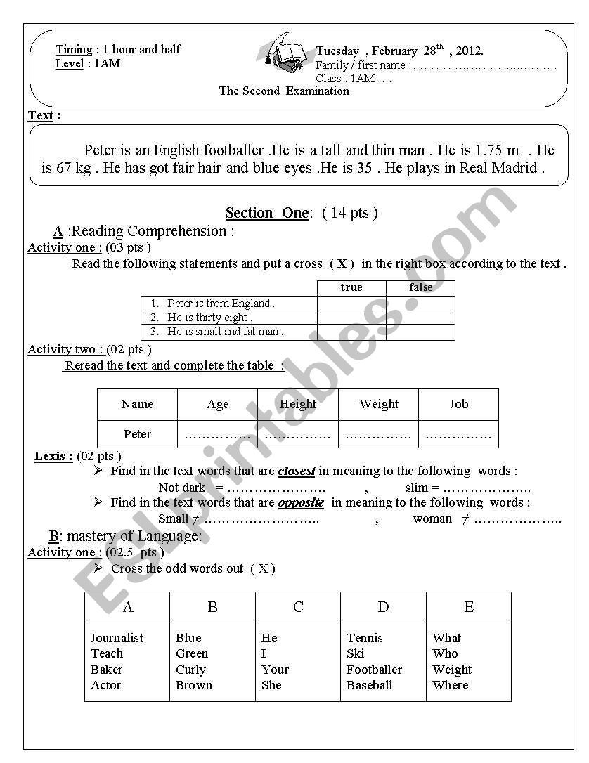 Describing people  worksheet