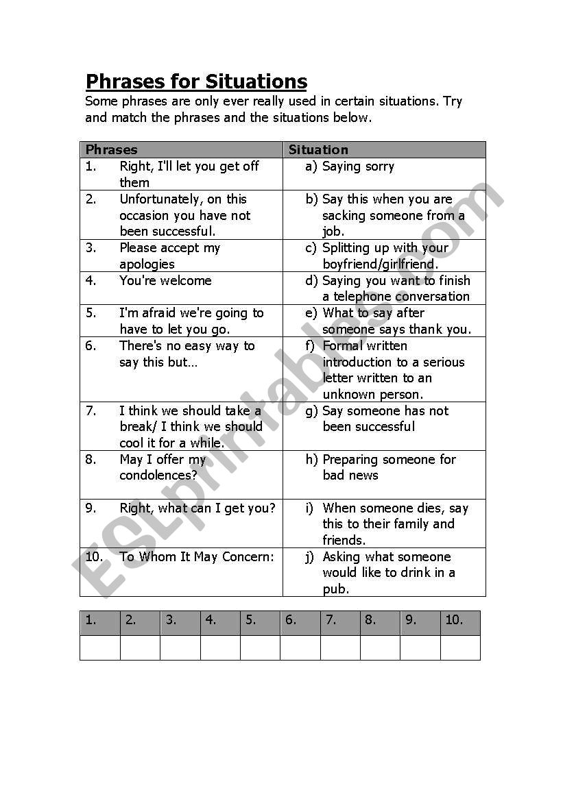 Phrases worksheet