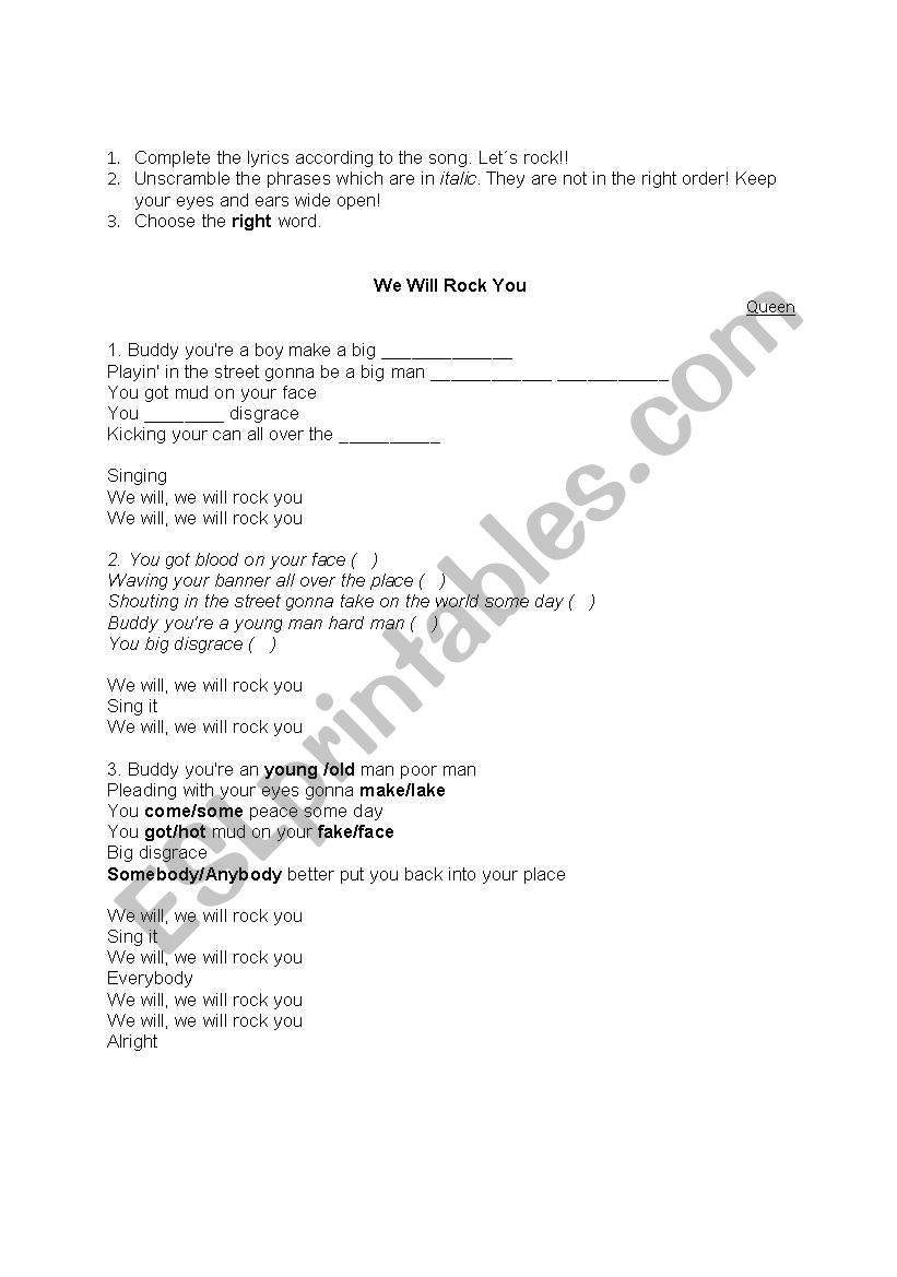 Song act - Well rock you - Queen