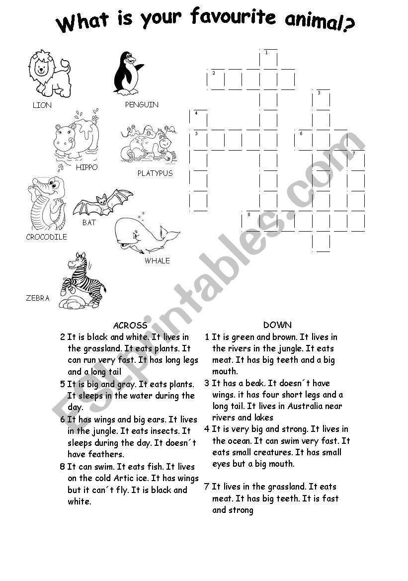 Animal crossword worksheet