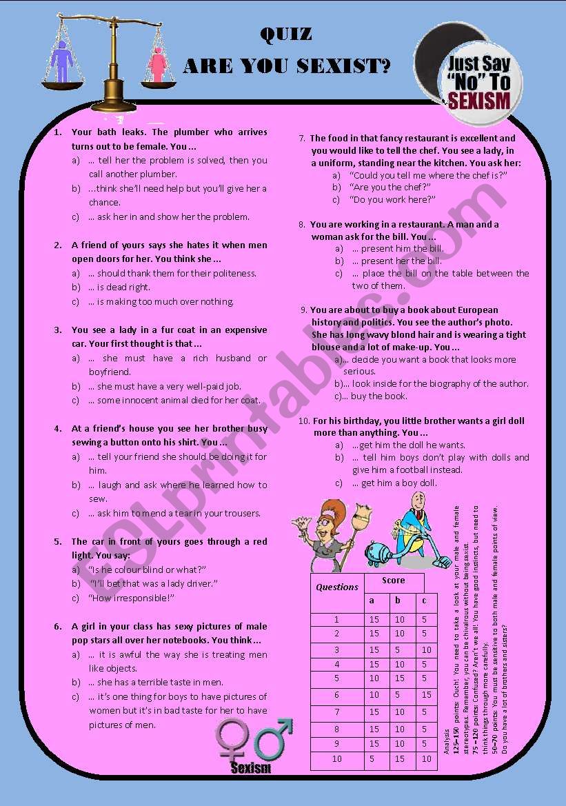 Are you sexist? Quiz worksheet