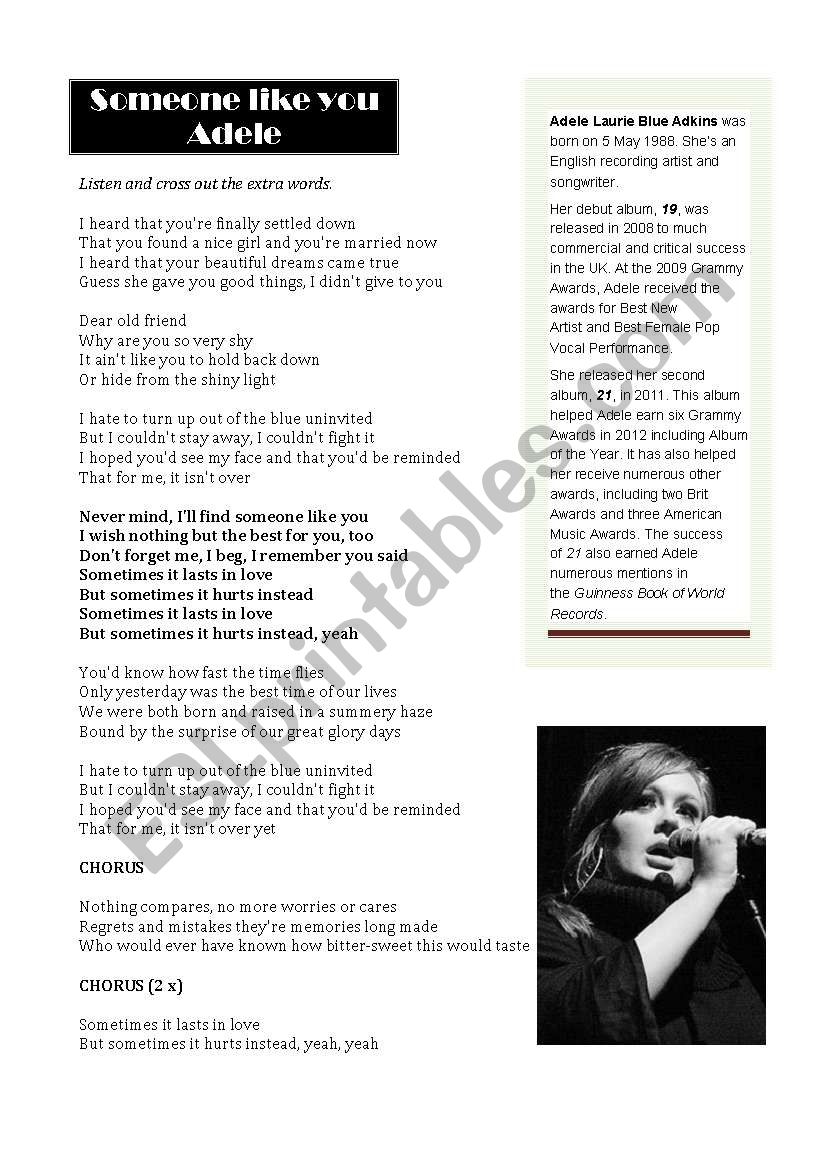 Someone like you - Adele worksheet