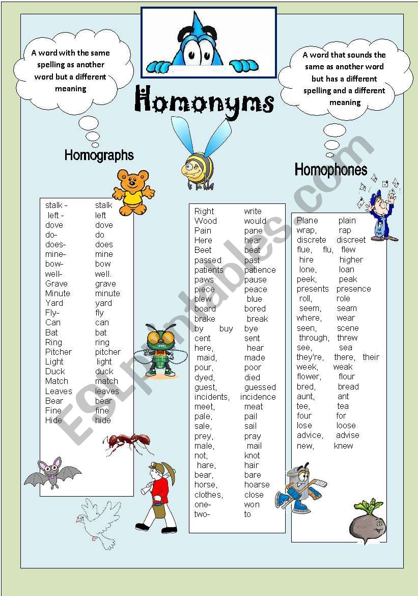 Homonyms worksheet