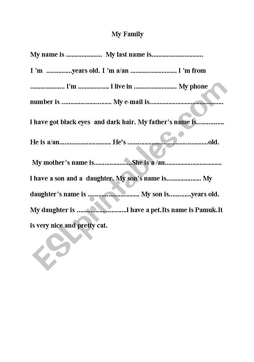 my family worksheet