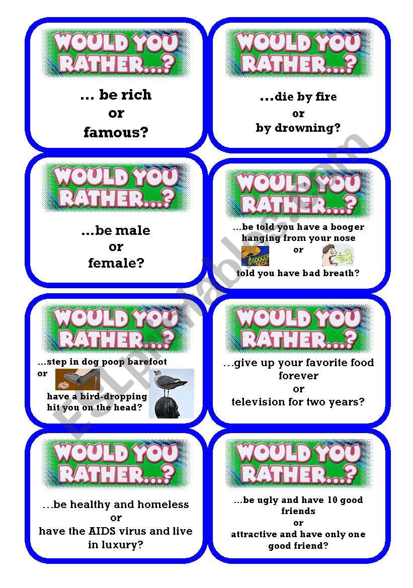 Would you rather.....? worksheet