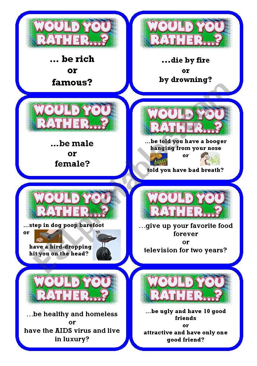 Would you rather.....? worksheet