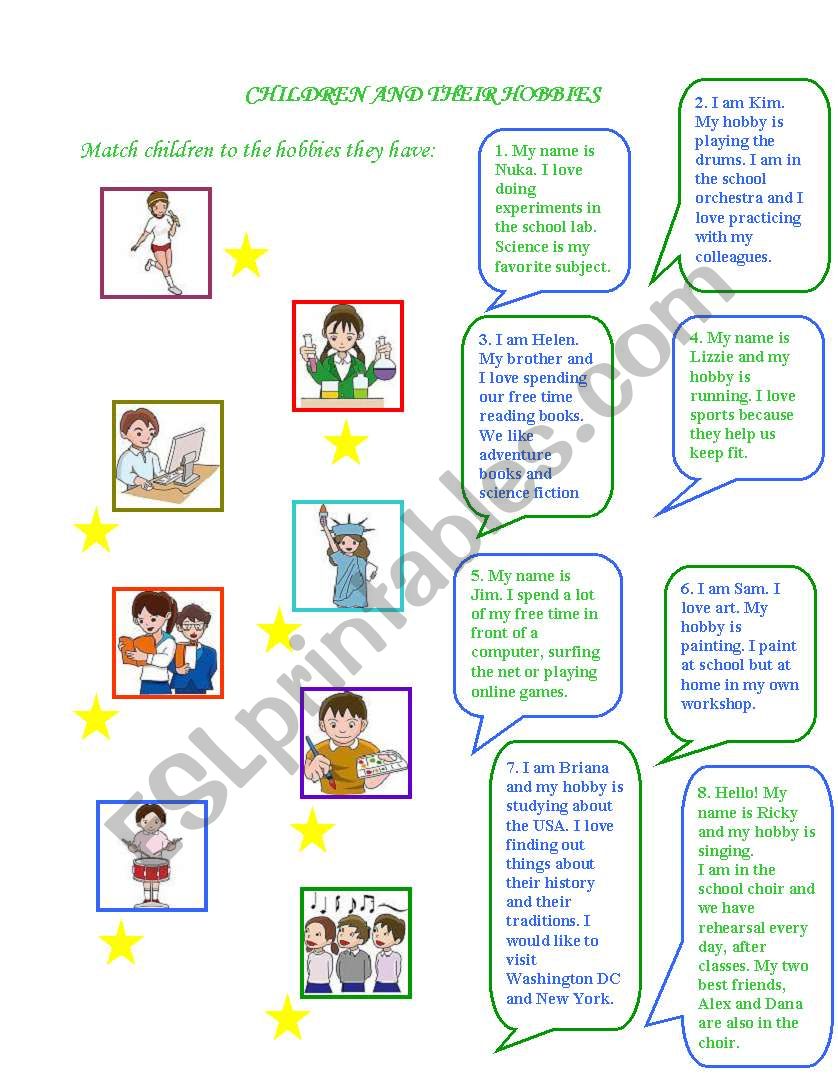 Children and their hobbies worksheet