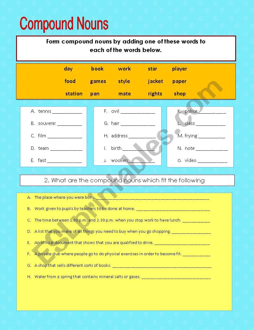 Compound Nouns worksheet