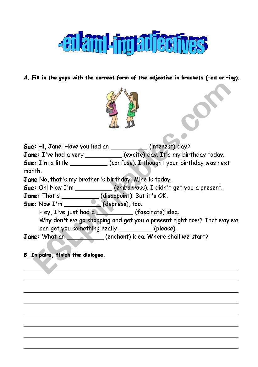 -ed and -ing adjectives worksheet