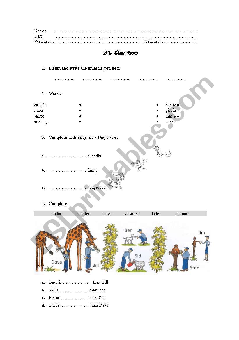 at the zoo worksheet