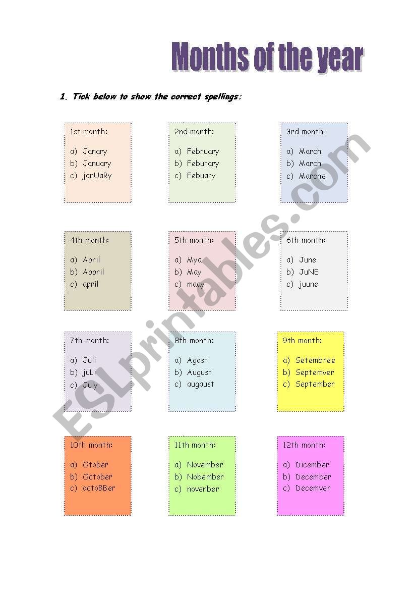 months of the year worksheet