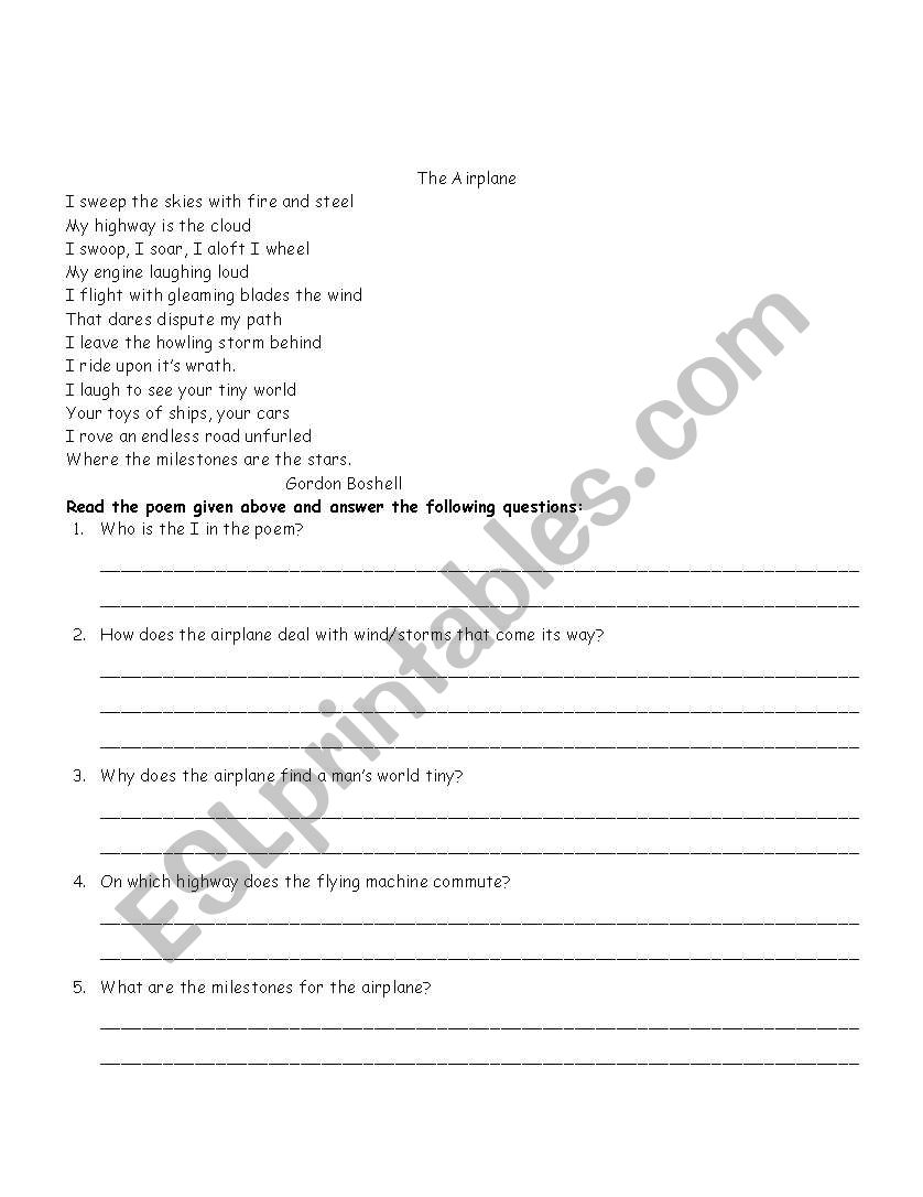 The Airplane worksheet