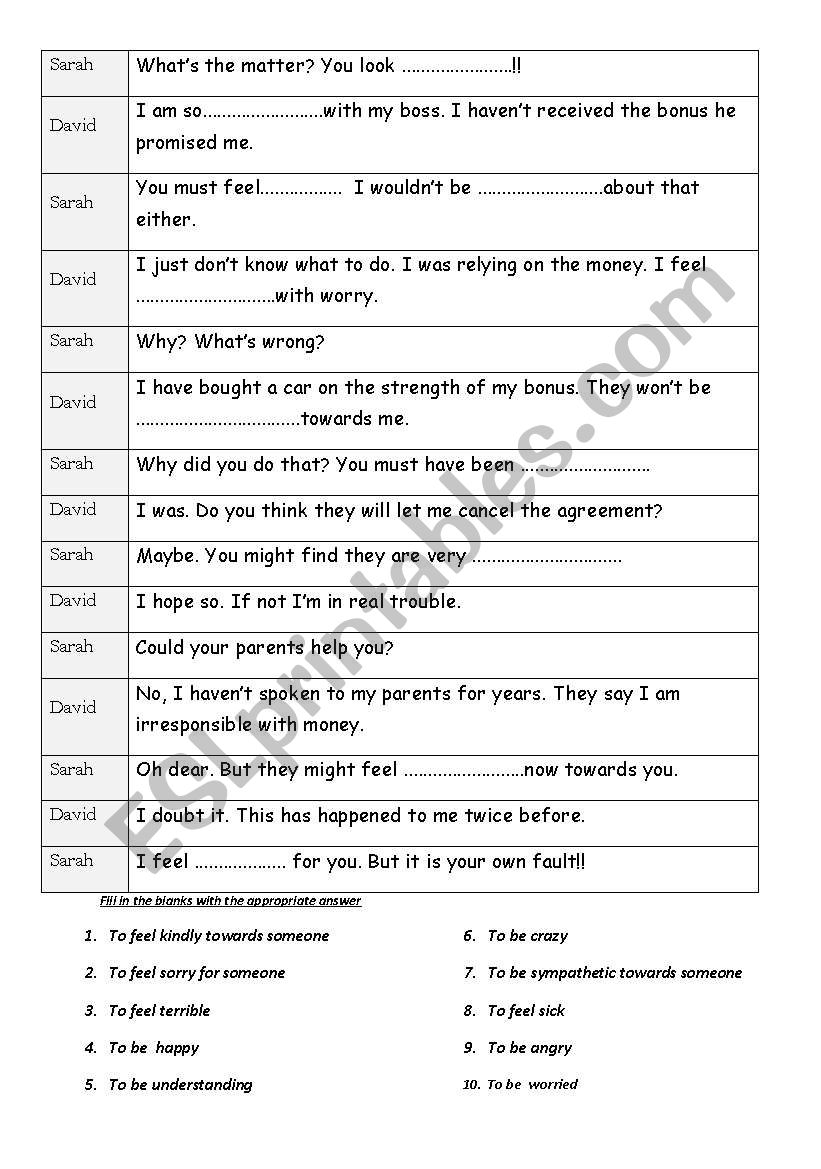 Feelings dialogue worksheet