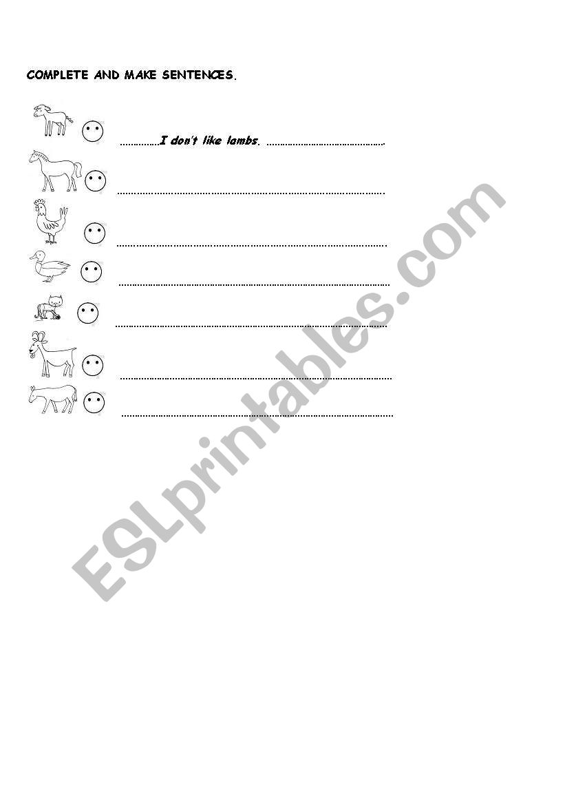 I like / I dont like  worksheet