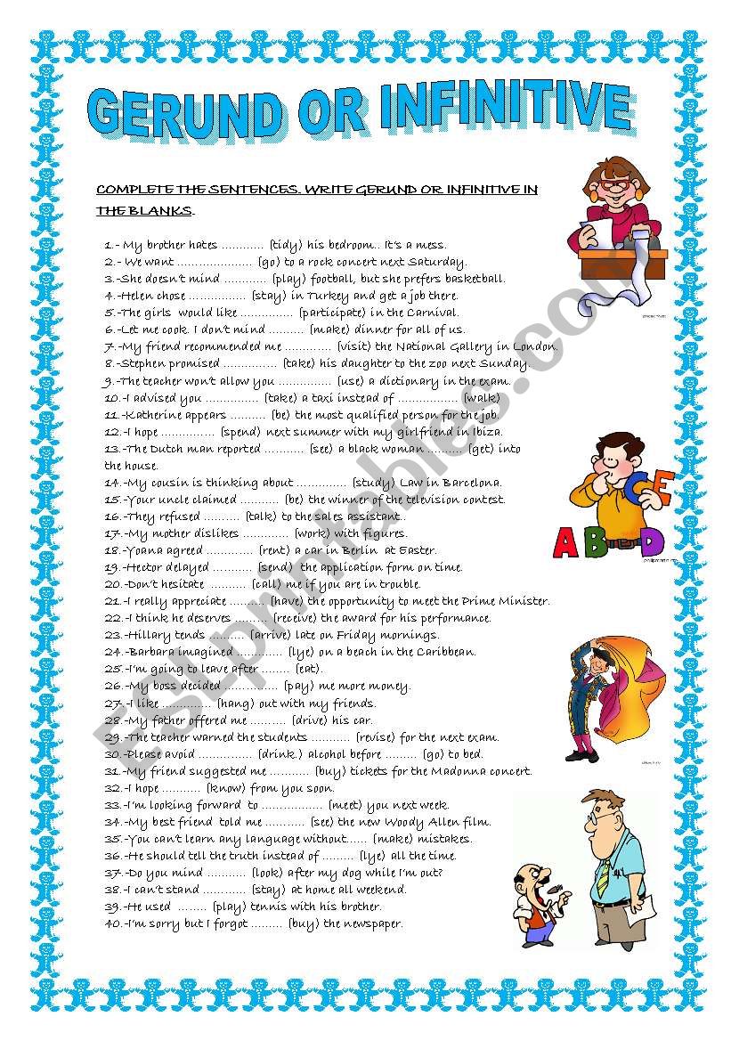 GERUNDS AND INFINITIVES worksheet