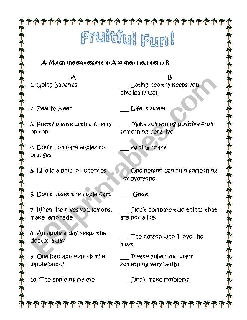 fruitful fun (expressions) worksheet