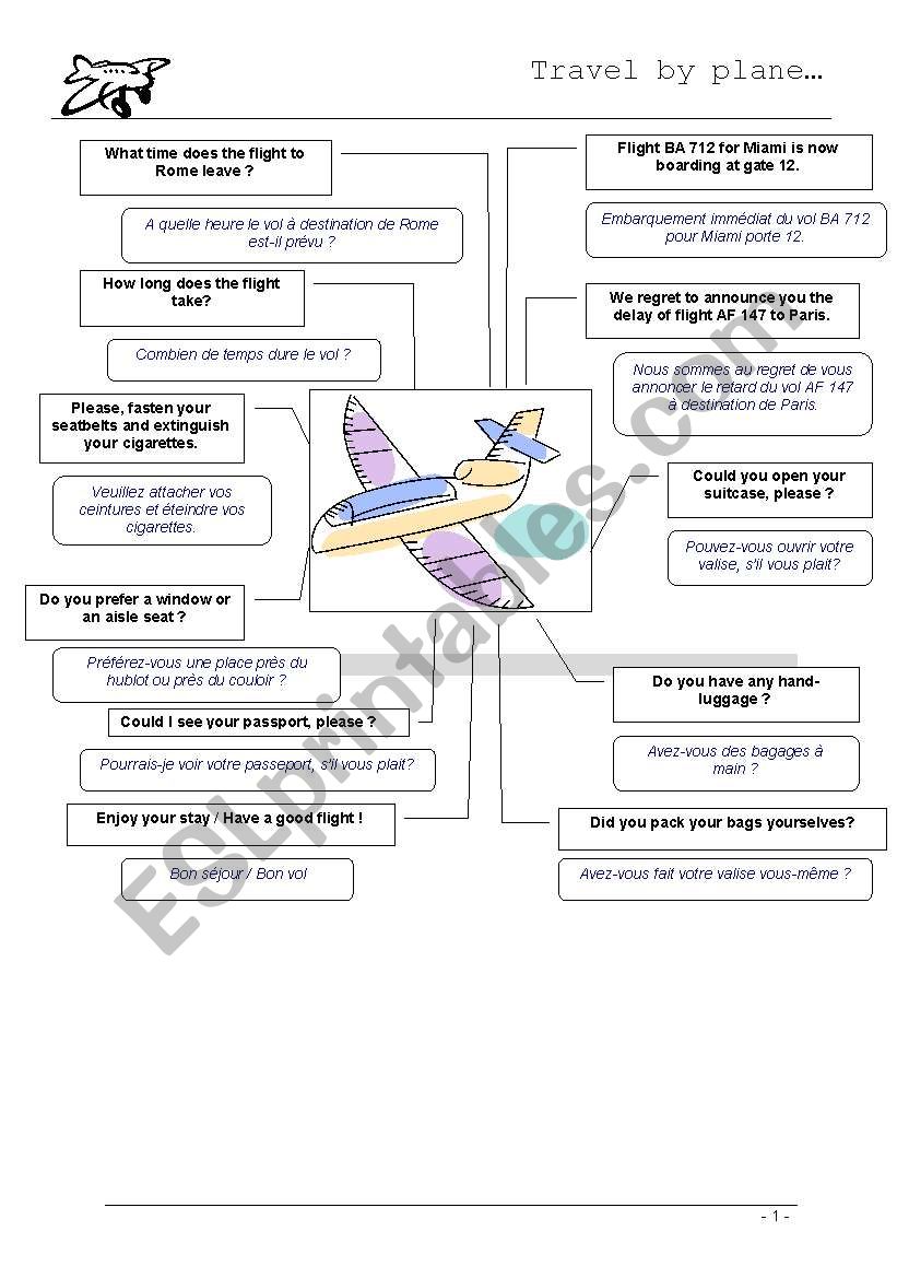 Travel by plane worksheet