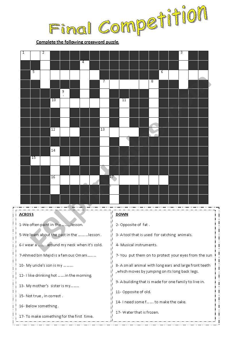 crossword worksheet