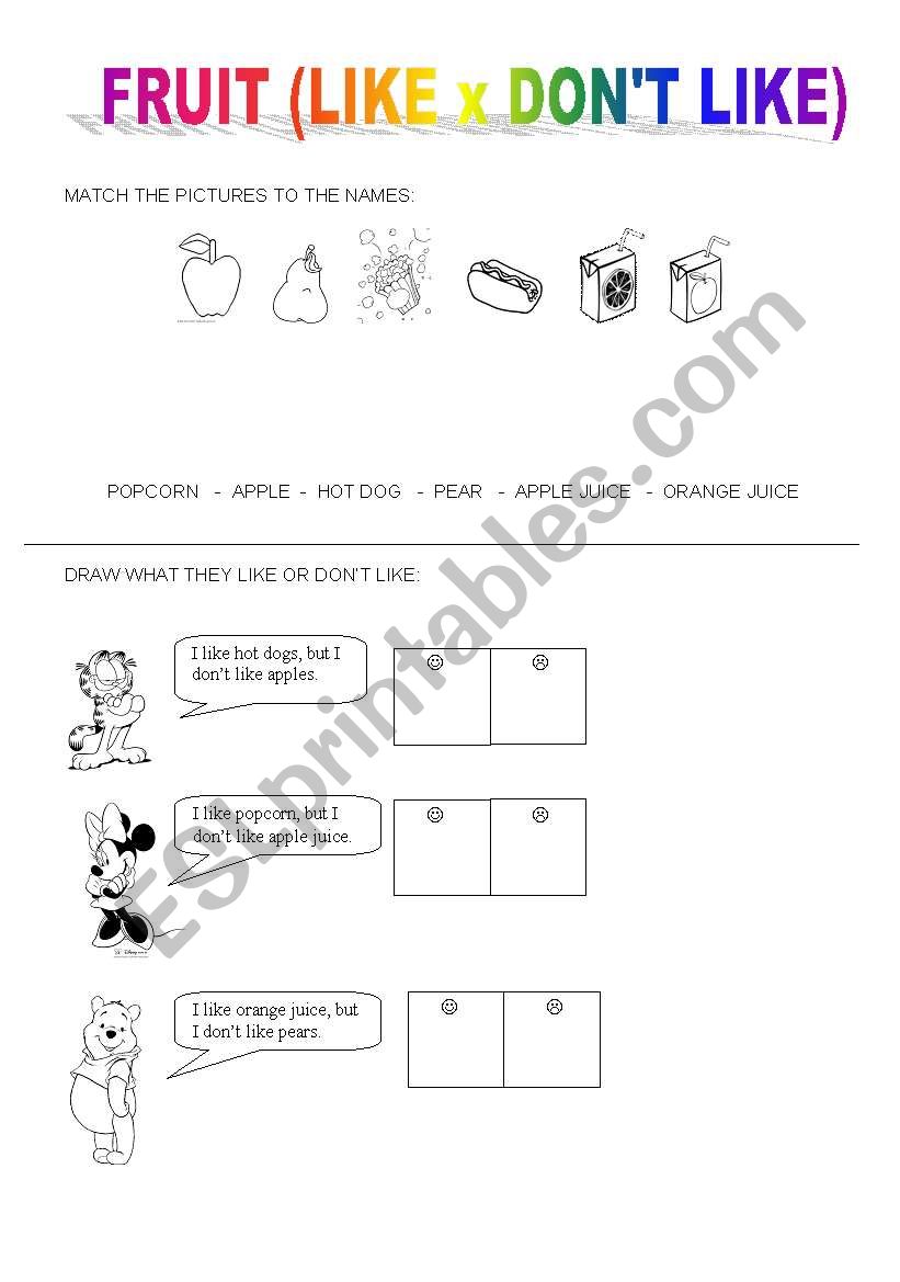 Food - like x dont like worksheet