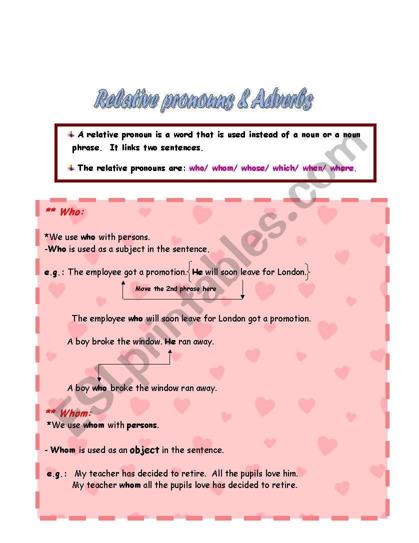 Relative pronouns  worksheet