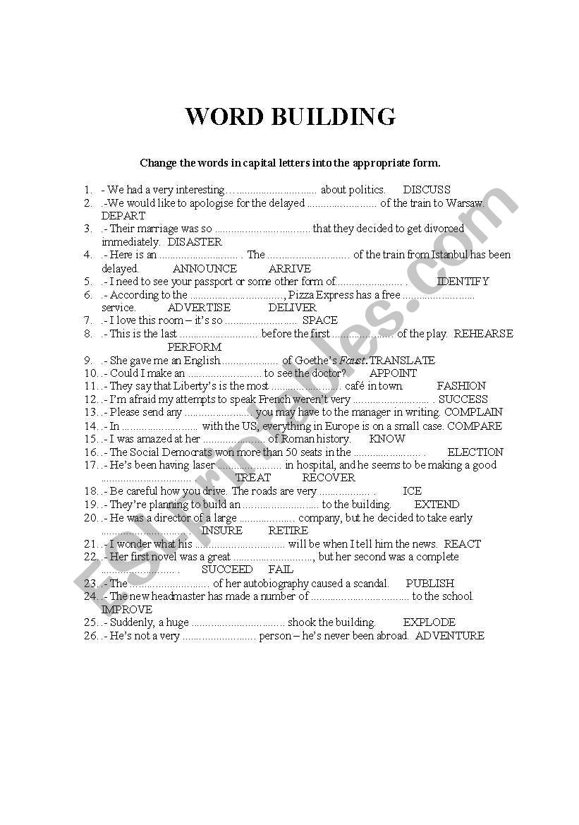 word building worksheet