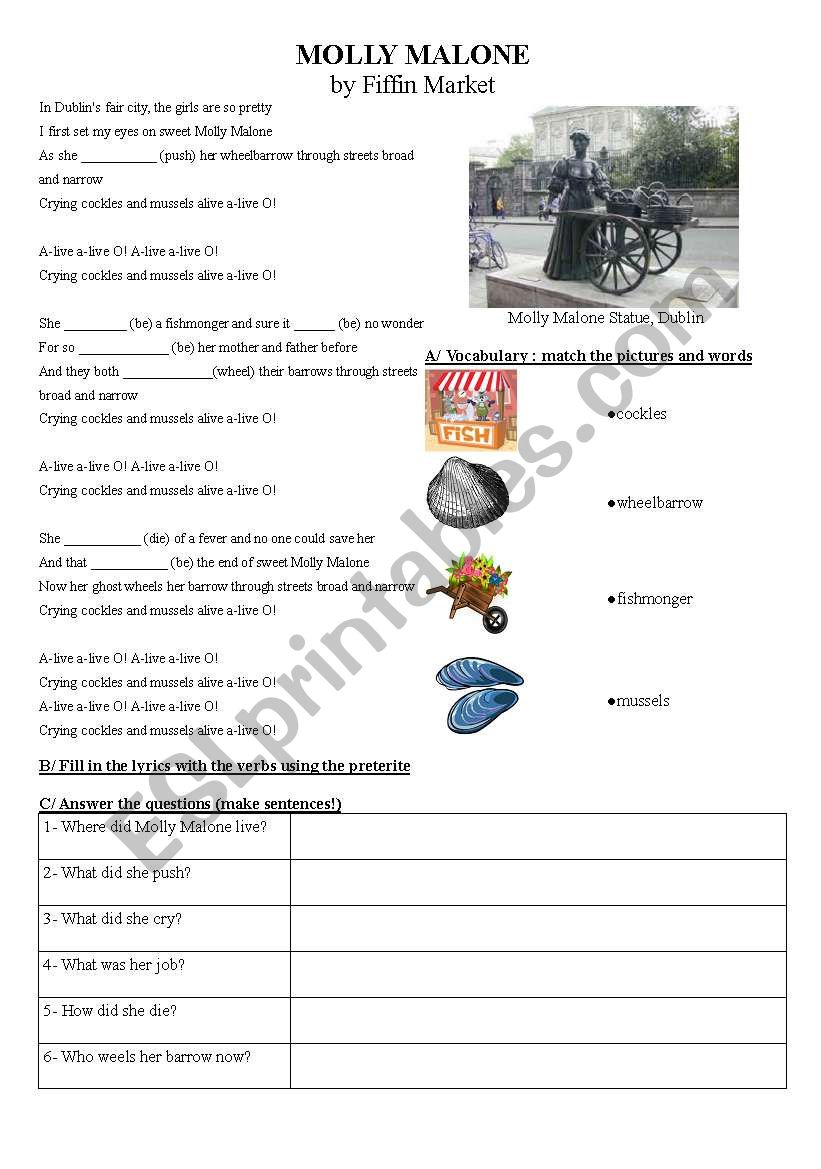Molly Malone song (preterite) worksheet