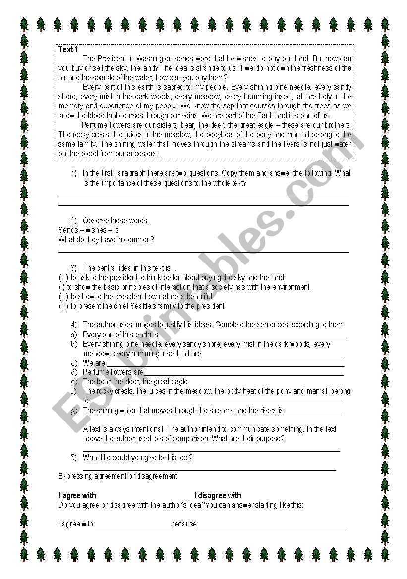 Chief Seattle speech worksheet