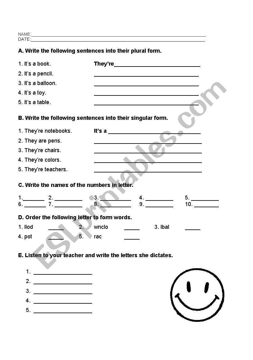 singular / plural worksheet