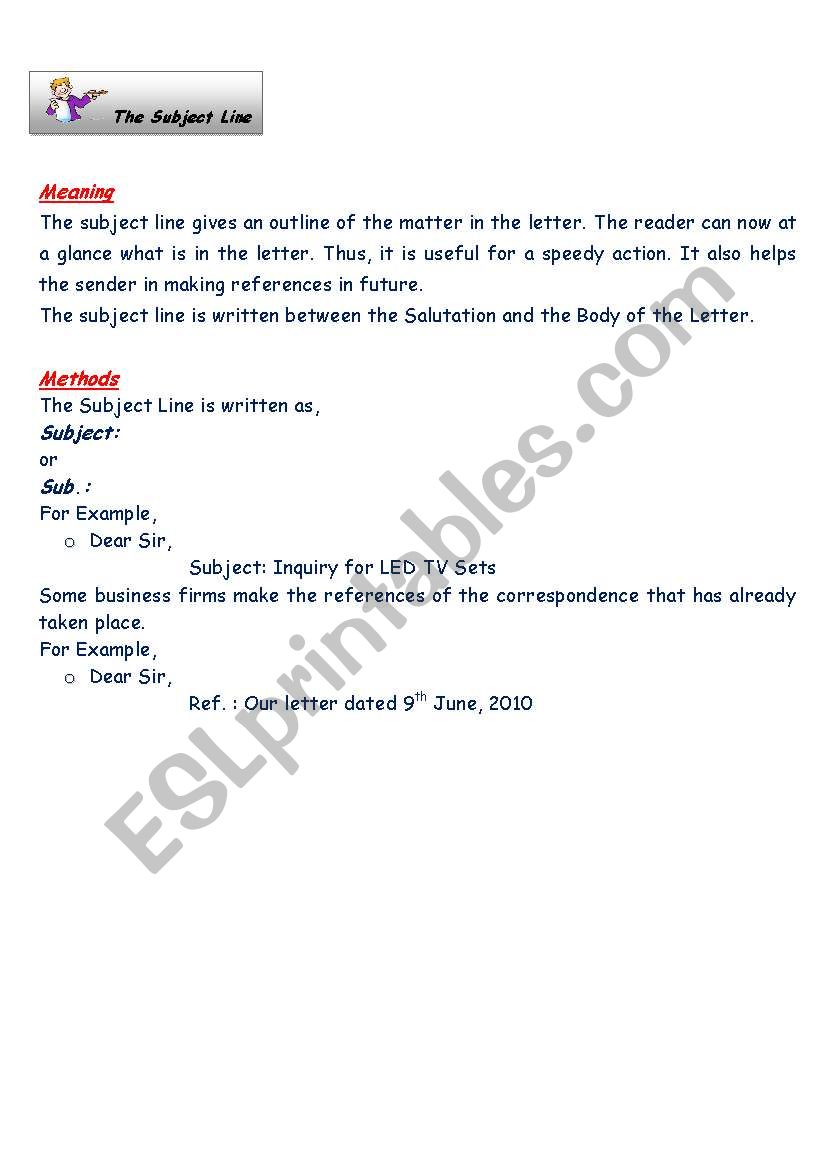 The Subject Line worksheet