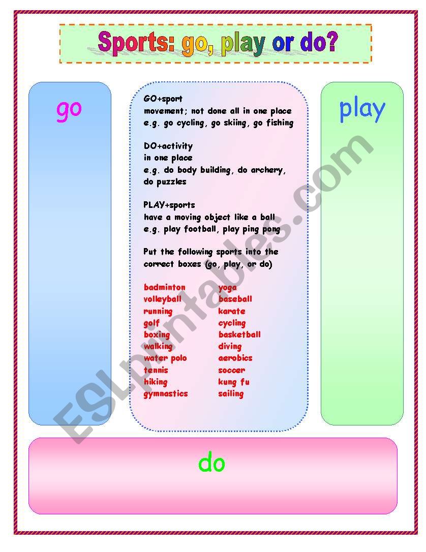 Sports: go, play or do? worksheet