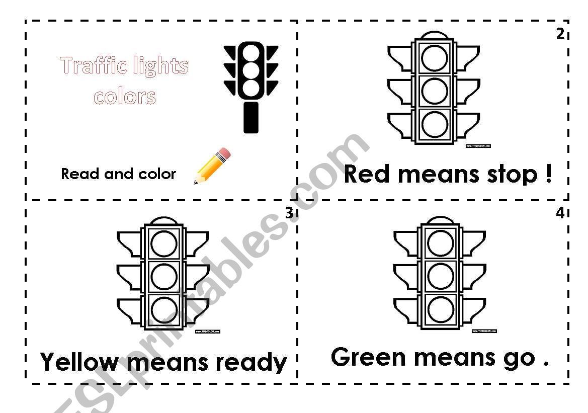 Traffic lights read and color worksheet