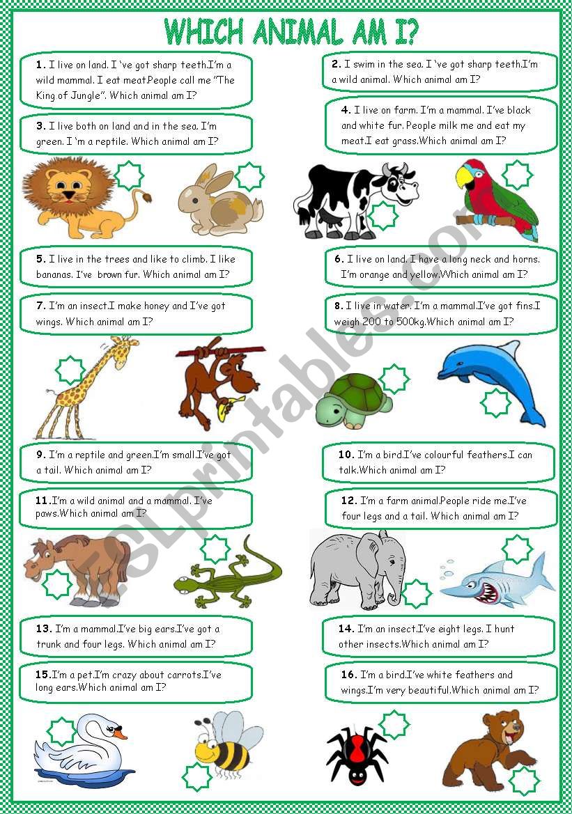 Which animal am I? worksheet