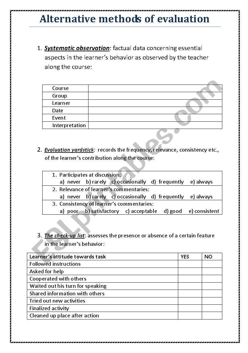 Alternative methods of evaluation