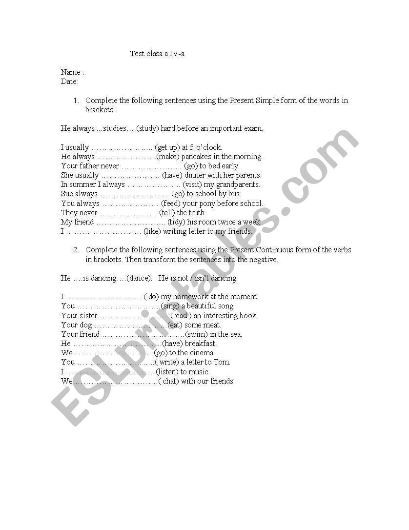 test worksheet