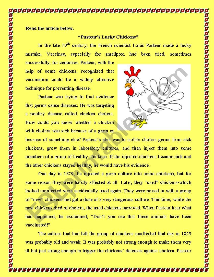 Pateurs Lucky Chickens worksheet