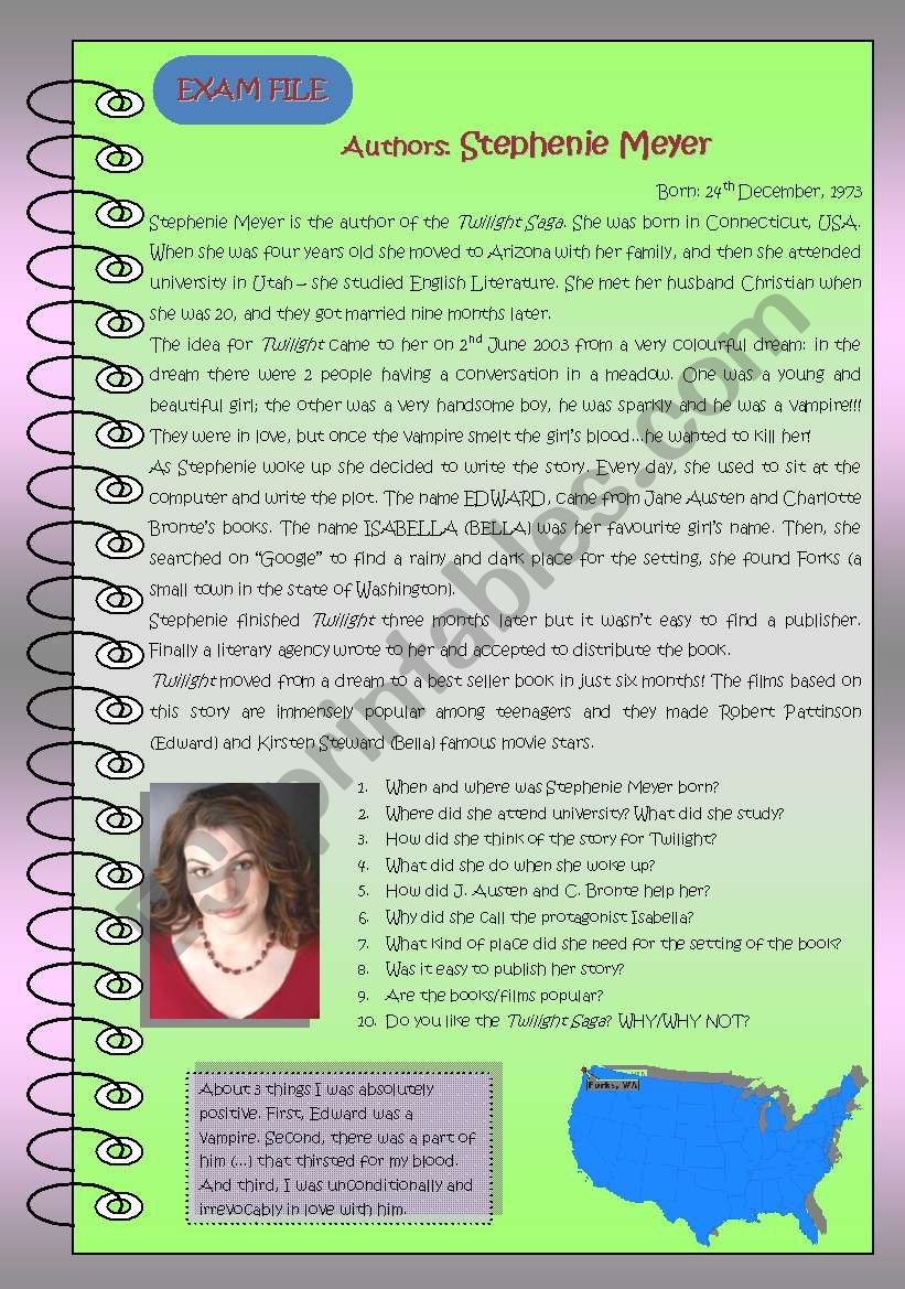 Stephenie Meyer worksheet