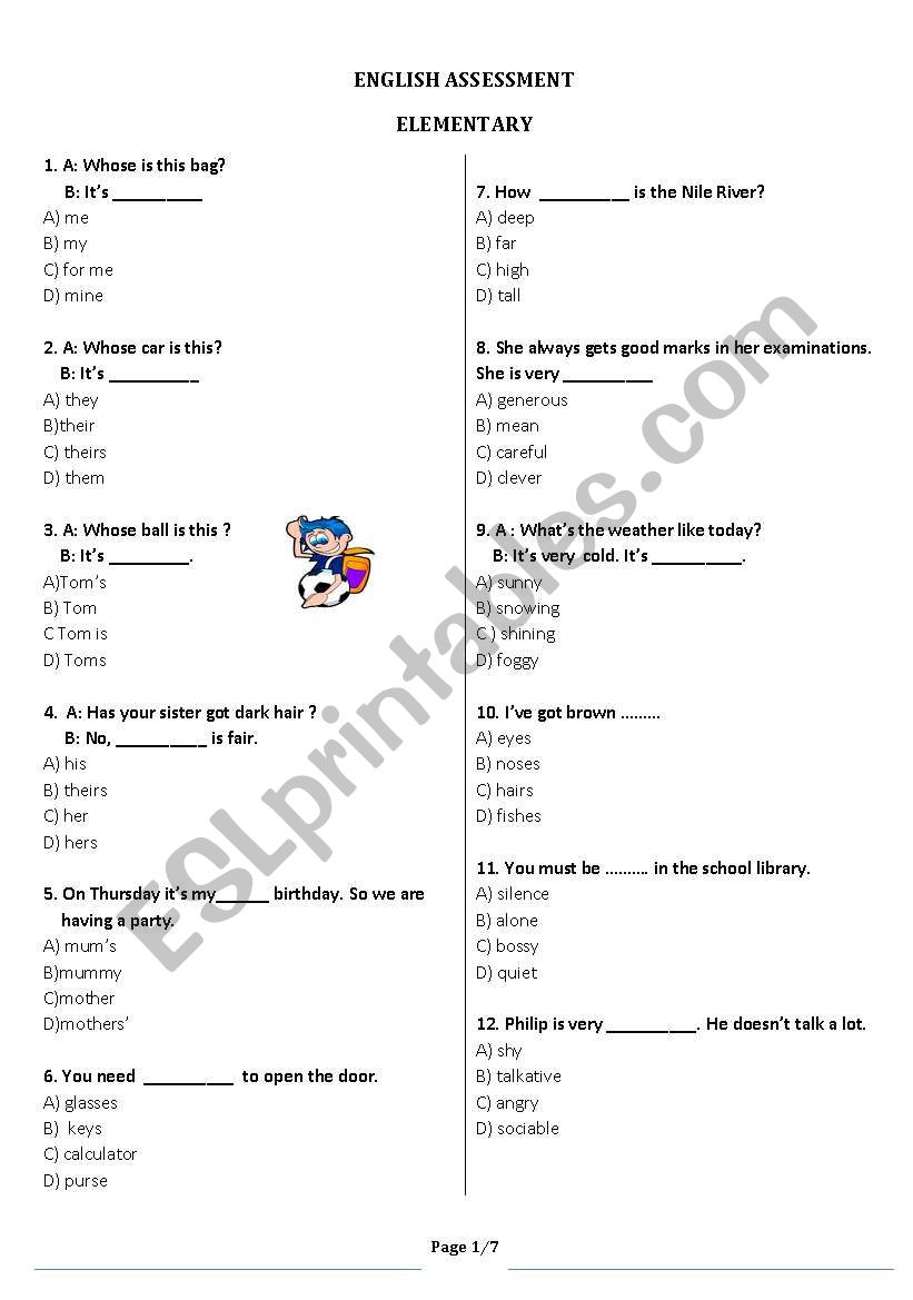 Assessment Test For Elementary level