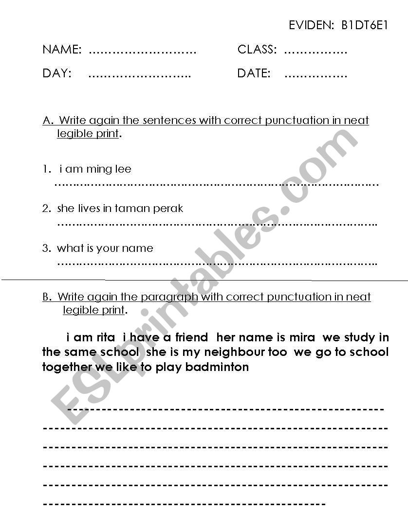 Punctuation worksheet