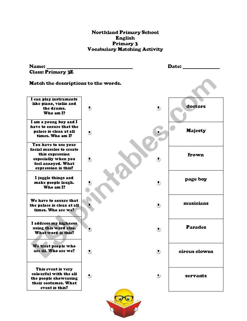 Vocabulary Matching activity worksheet