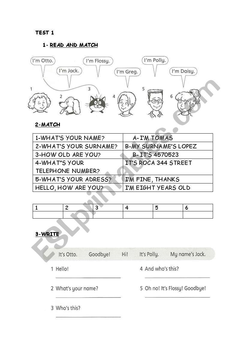 Children test level 1 worksheet