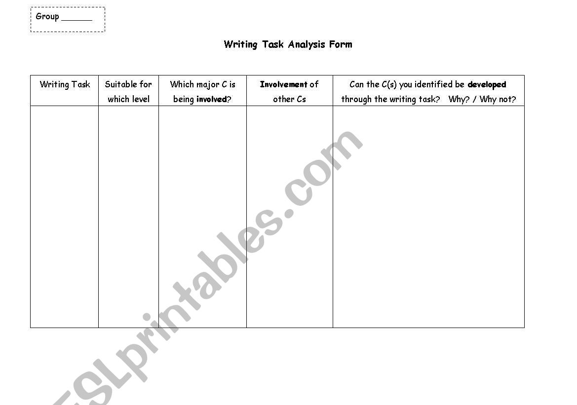 Writing task analysis form worksheet