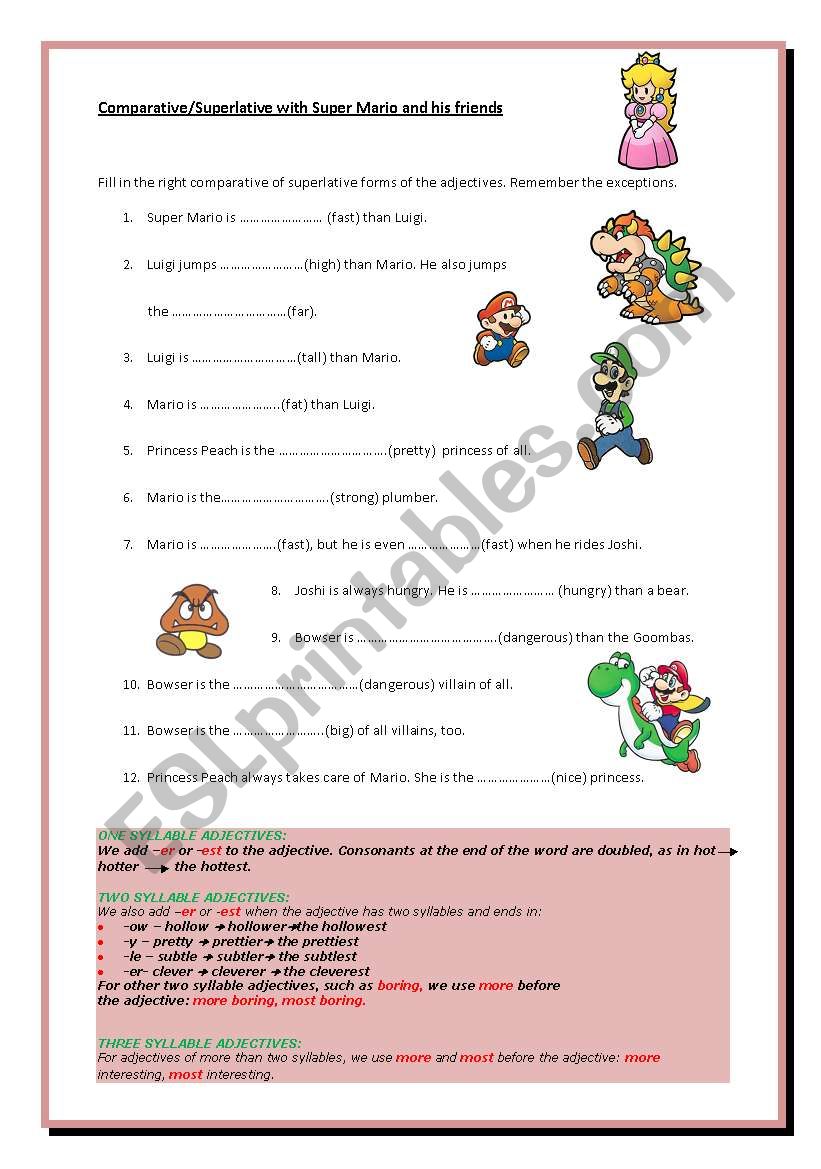 Comparison with Super Mario worksheet