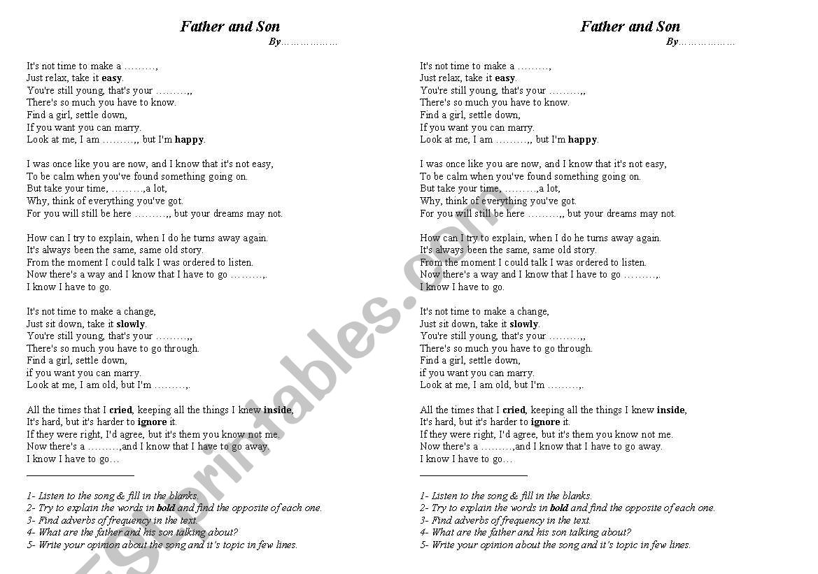 Father and son worksheet