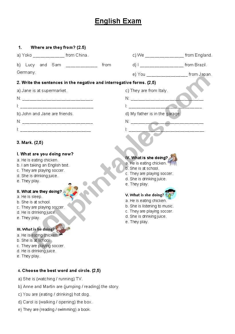 English test worksheet