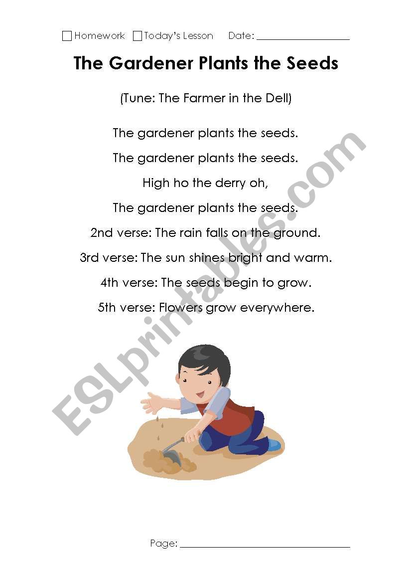English Worksheets Seed And Plant Writing And Song Lyric