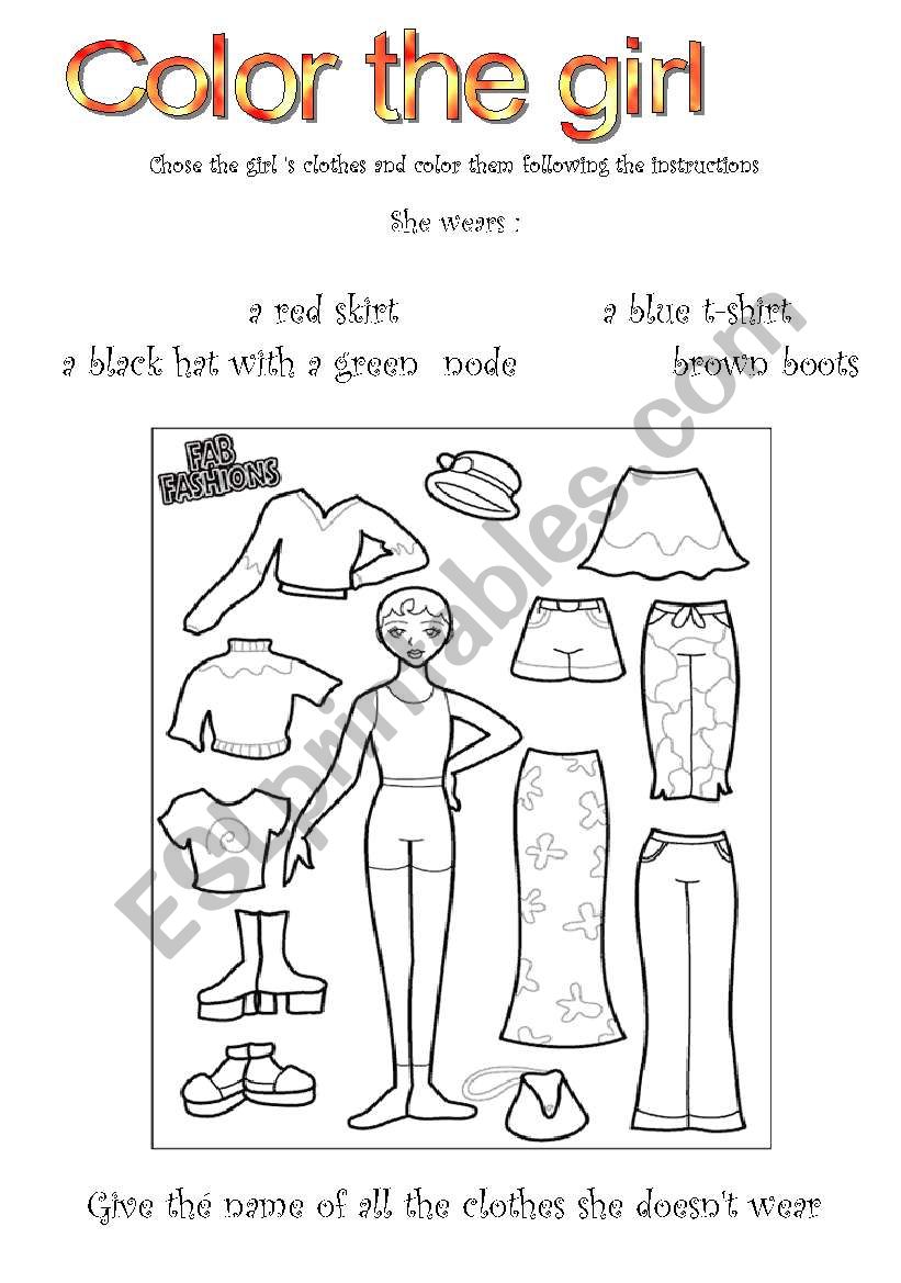 Color the girl worksheet