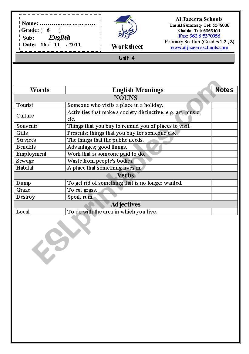 meanings worksheet