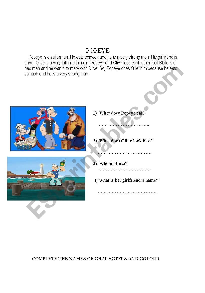 popeye worksheet worksheet