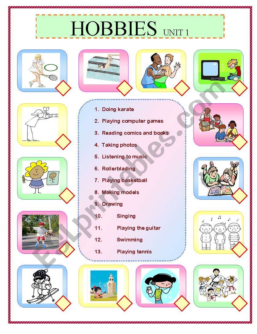 Look and number the  hobbies worksheet