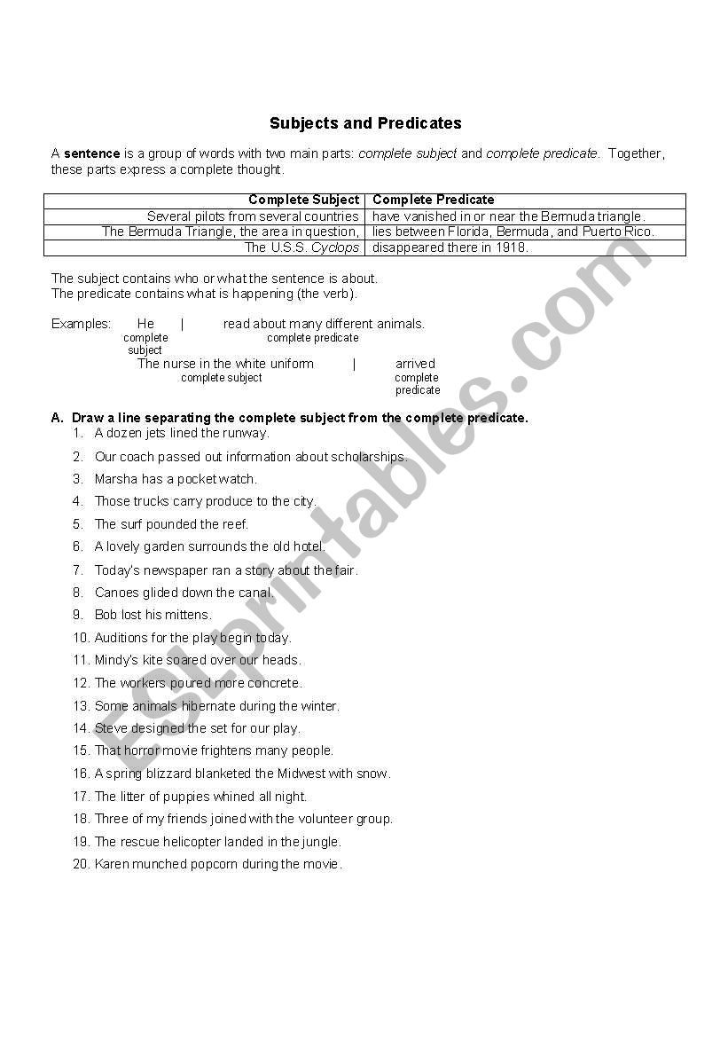 Subjects & Predicates worksheet